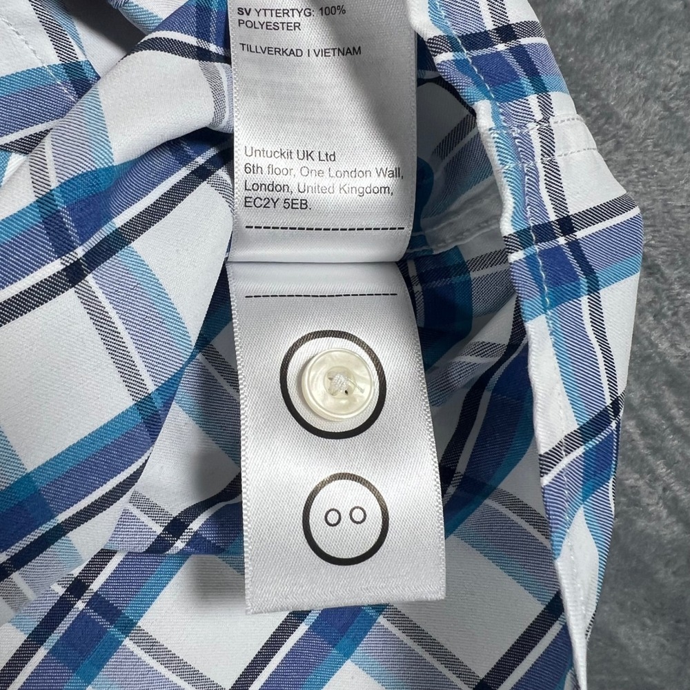 UNTUCKit Booker Slim Fit Shirt XL Mens Blue White Plaid Short Sleeve - Picture 8 of 10